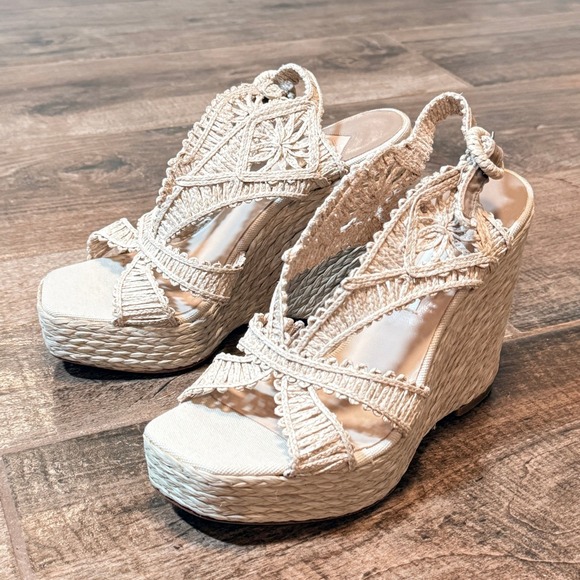 Paloma Barcelo Shoes - Paloma Barceló Women's Natural Raffia Espadrilles Wedge Heel, Cream,38 (8)